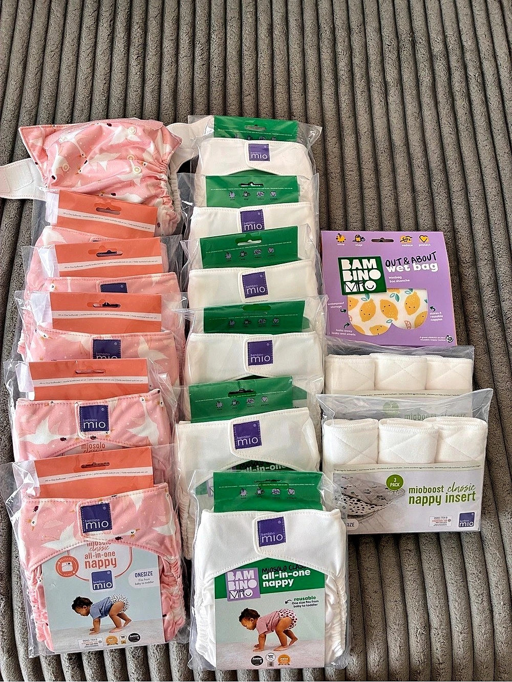 New Bambino Mio reusable nappies and wet bag assortment Reusable Nappy & Wet Bag